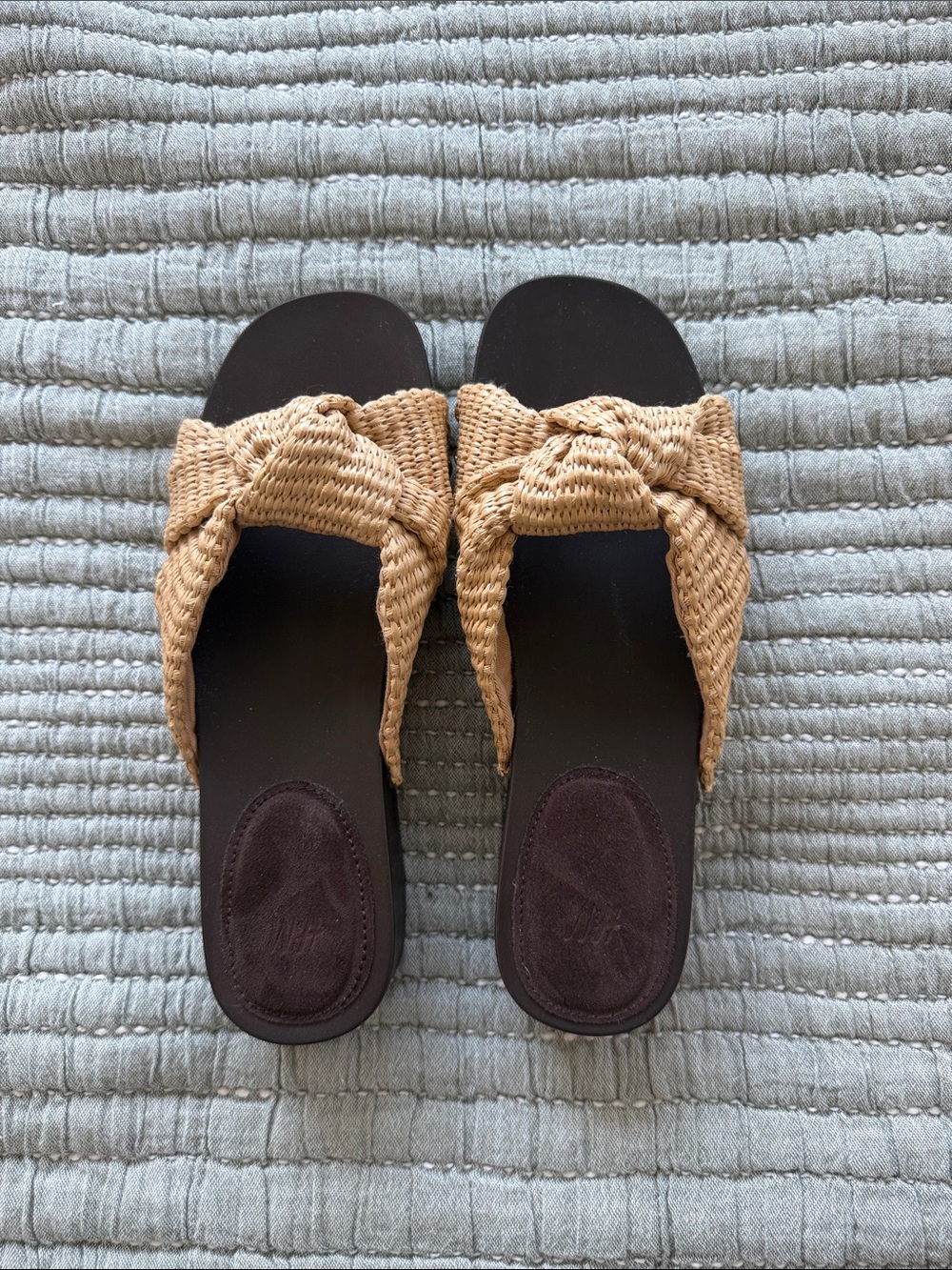 Woven Knot Slide Sandals in Tan